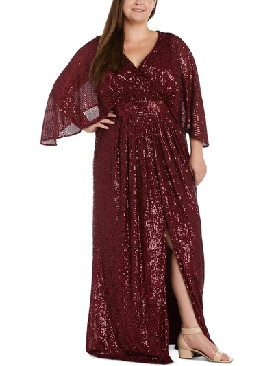 Nw Nightway Plus Womens Sequined Long Evening Dress In Red
