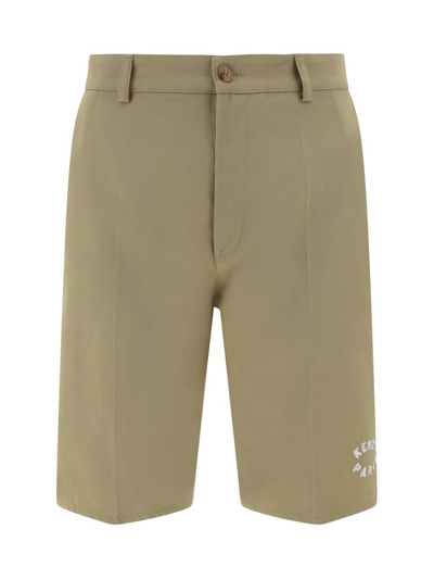 Kenzo Logo Embroidered Knee Length Bermuda Shorts In Beige