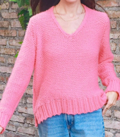 Wooden Ships Christy Reverse V Sweater In Pink