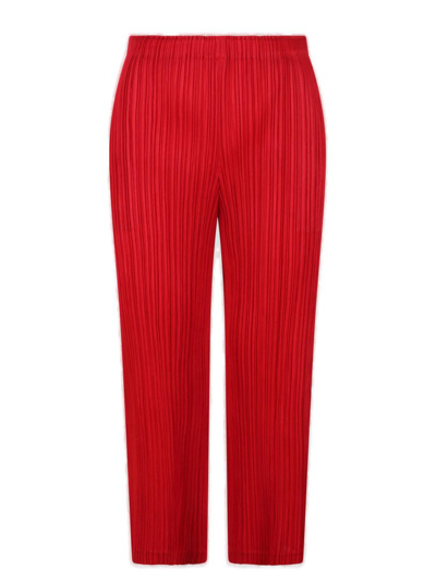Issey Miyake Pleats Please  Elasticated Waistband Trousers In Red