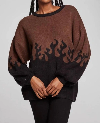 Chaser Foxy Sweater Flames Golden Pullover In Cocoa Brown