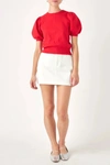 ENGLISH FACTORY SHORT PUFF SLEEVE KNIT TOP IN RED