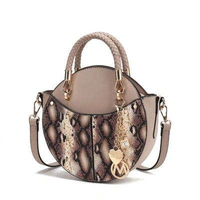 Mkf Collection By Mia K Camille Faux Snakeskin Vegan Leather Women's Round Crossbody Bag By Mia K In Beige
