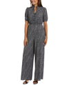 London Times Puff Sleeve Front Zip Jumpsuit In Blk,ivory