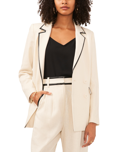 VINCE CAMUTO WOMEN'S LINEN BLEND PIPED OVERSIZED NOTCHED COLLAR DOUBLE BREASTED BLAZER