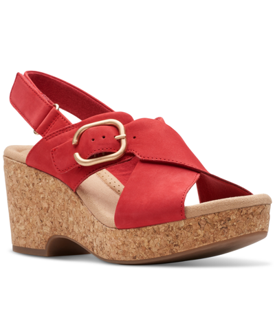 Clarks Women's Chelseah Gem Ankle-strap Wedge Sandals In Red Leathe