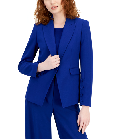 Tahari Asl Plus Size Peak-lapel Button-sleeve Blazer In Cobalt