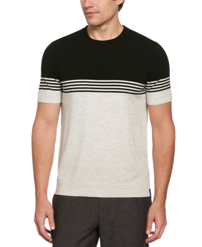 Perry Ellis Men's Tech Knit Short Sleeve Crewneck Colorblocked Striped T-shirt In High Rise