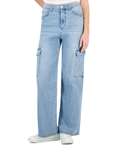 Tinseltown Juniors' High Rise Wide Leg Cargo Jeans In Beckley Wash