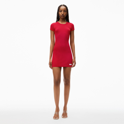 Alexander Wang Short Sleeve Crewneck Dress In Ribbed Cotton Jersey In Barberry