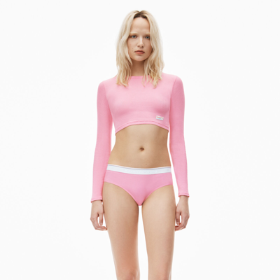 Alexander Wang Cropped Long-sleeve Tee In Ribbed Cotton In Begonia Pink