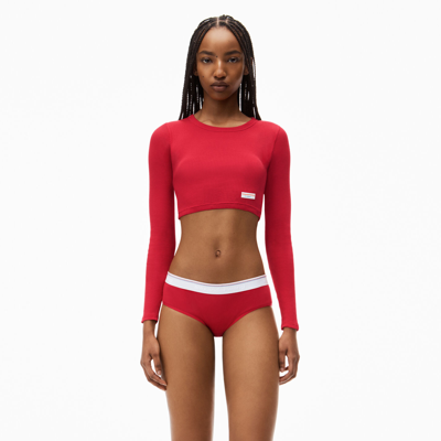 Alexander Wang Cropped Long-sleeve Tee In Ribbed Cotton In Barberry