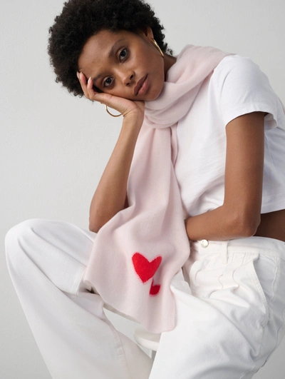 White + Warren Cashmere Embroidered Heart Travel Wrap In Pink Sand Combo