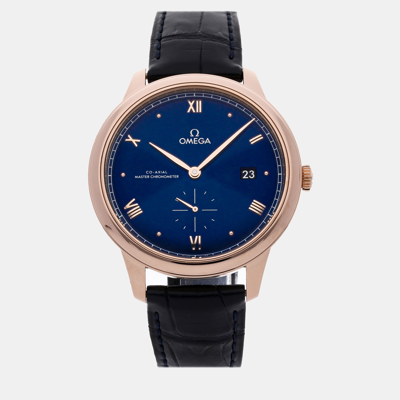 Pre-owned Omega Blue 18k Rose Gold De Ville Prestige 434.53.41.20.03.001 Automatic Men's Wristwatch 41 Mm