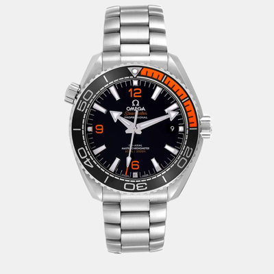 Pre-owned Omega Black Stainless Steel Seamaster Planet Ocean 215.30.44.21.01.002 Automatic Men's Wristwatch 43.5 Mm
