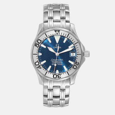 Pre-owned Omega Blue Stainless Steel Seamaster 2554.80.00 Automatic Men's Wristwatch 36.25 Mm