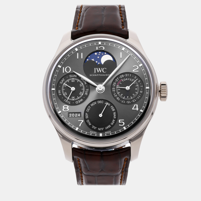 Pre-owned Iwc Schaffhausen Grey 18k White Gold Portugieser Iw5033-01 Automatic Men's Wristwatch 44 Mm