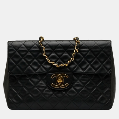 Pre-owned Chanel Black Lambskin Leather Classic Jumbo Xl Maxi Flap Bag