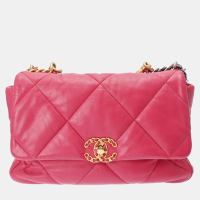 Pre-owned Chanel Pink Leather Large 19 Shoulder Bag