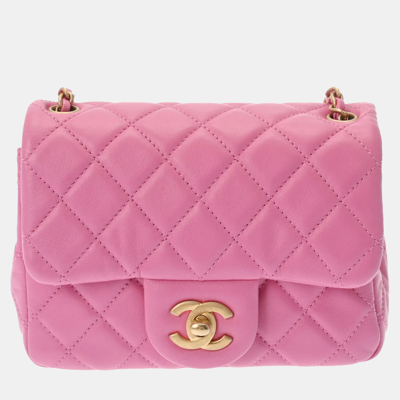 Pre-owned Chanel Pink Lambskin Leather Mini Pearl Crush Flap Bag