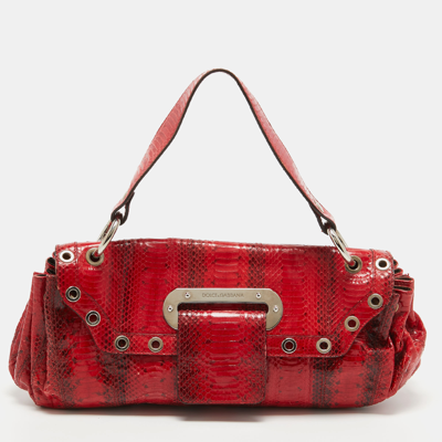 Pre-owned Dolce & Gabbana Red Watersnake Leather Satchel