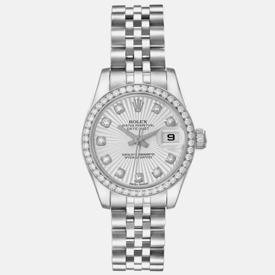 Pre-owned Rolex Datejust 26 Steel White Gold Sunburst Dial Diamond Ladies Watch 179384 26 Mm In Silver