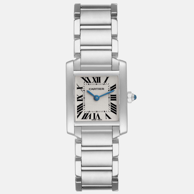 Pre-owned Cartier Tank Francaise White Gold Quartz Ladies Watch W50012s3 20 X 25 Mm In Silver