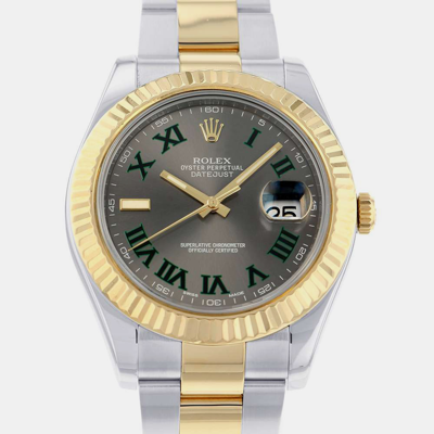 Pre-owned Rolex Grey 18k Yellow Gold Stainless Steel Datejust 116333 Automatic Men's Wristwatch 41 Mm