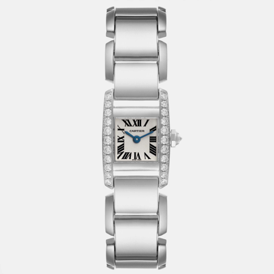 Pre-owned Cartier Tankissime Silver Dial White Gold Diamond Ladies Watch We70069h 16 Mm