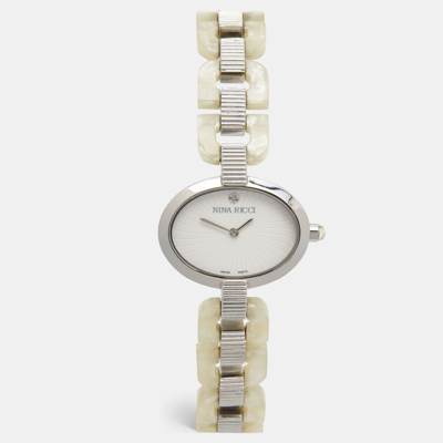 Pre-owned Nina Ricci White Acetate Stainless Steel N052006 Women's Wristwatch 32 Mm In Silver