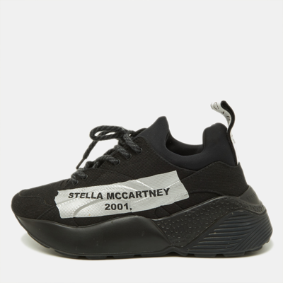 Pre-owned Stella Mccartney Black Canvas Eclypse Logo Low Top Sneakers Size 38