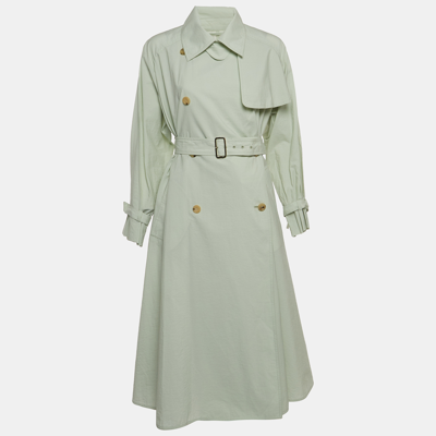 Pre-owned Max Mara Light Green Cotton Double Breasted Falster Trench Coat S