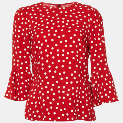 Pre-owned Dolce & Gabbana Red Polka Dotted Crepe Flounced Sleeve Blouse M