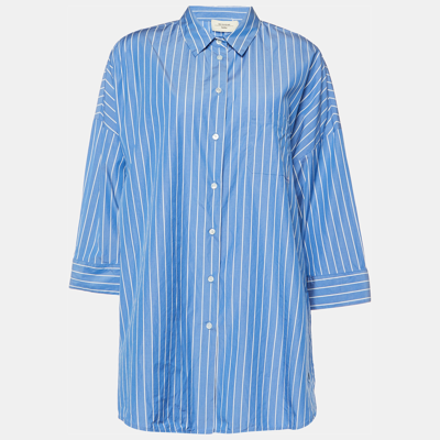 Pre-owned Weekend Max Mara Blue Striped Cotton Button Front Shirt L