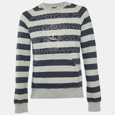 Pre-owned Just Cavalli Grey Striped Cotton Logo Embroidered Sweatshirt Xl