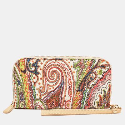 Pre-owned Etro Multicolor Paisley Print Leather Wristlet Continental Wallet