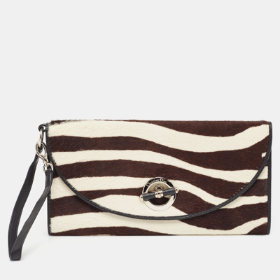 Pre-owned Dior Black/white Calf Hair And Leather Jazz Wristlet Clutch In Brown