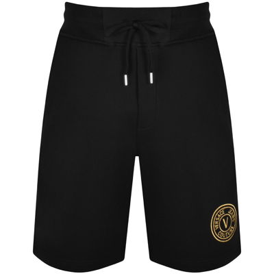 Versace Jeans Logo-embroidered Cotton Shorts In Black