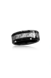 Blackjack Crosshatch Two-tone Band Ring In Silver Carbon Fiber