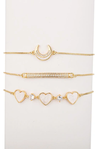 Eye Candy Los Angeles Juliette Set Of 3 Cubic Zirconia Moon, Heart & Bar Slider Bracelets In Gold