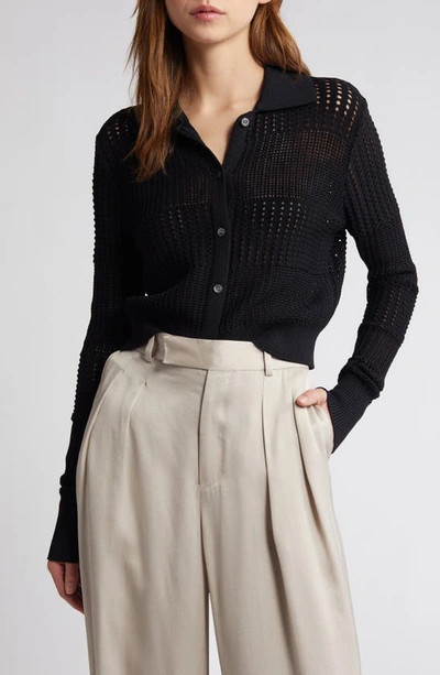 Frame Open Stitch Shrunken Cardigan In Black