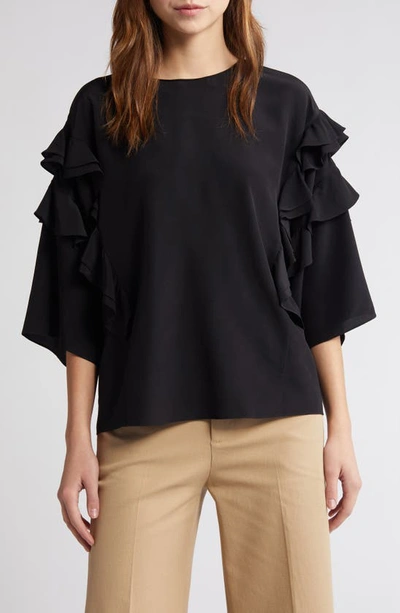 Frame Women's Silk Ruffled-sleeve Blouse In Black