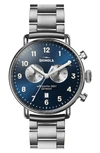 Shinola Men's Canfield Chrono Bracelet Watch, 43mm In Midnight Blue/ Silver