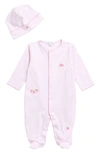 KISSY KISSY STRAWBERRY EMBROIDERED PIMA COTTON FOOTIE & HAT SET