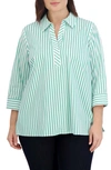 FOXCROFT SOPHIA STRIPE THREE-QUARTER SLEEVE STRETCH BUTTON-UP SHIRT