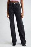 Alexander Wang Embossed Logo Relaxed Straight Jeans In Grey Aged