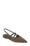 Brunello Cucinelli Monili Pointed Toe Slingback Flat In Medium Brown