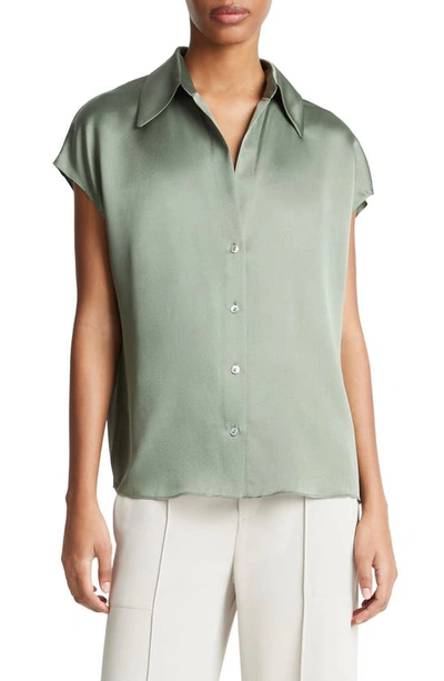 VINCE CAP SLEEVE GATHERED BACK SILK BLOUSE