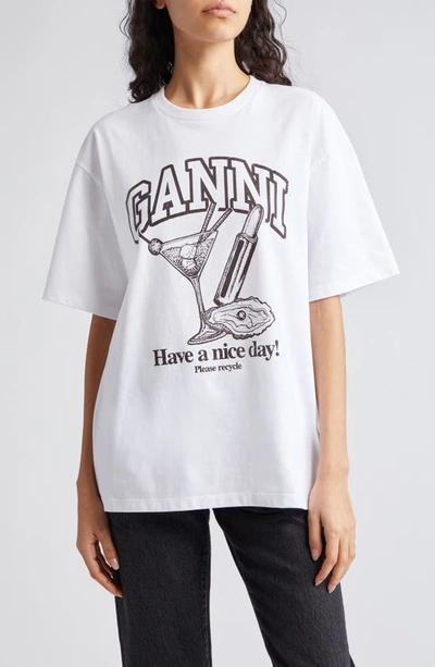 Ganni Future Cocktail Drop Shoulder T-shirt In Bright White