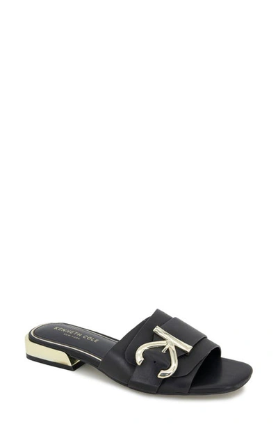 Kenneth Cole Women's Irene Slip On Embellished Slide Sandals In Black Leather